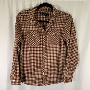 Ben Sherman Shirt Boys Large 14 16 Brown Plaid Button Up Long Sleeve Cotton Blen